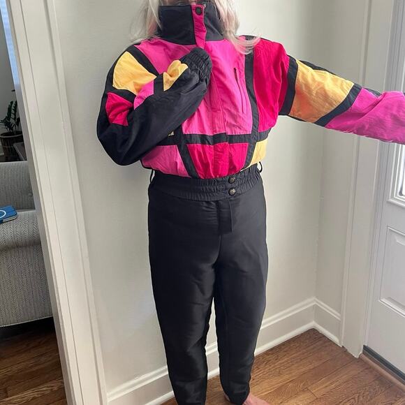 Vintage Slalom Skisuit Neon Blocks Black bottom Women’s size 10 - Picture 7 of 11